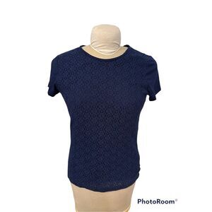Lauren Ralph Lauren Eyelet Navy Blue Tee Sz. M Short Sleeve Spring Summer